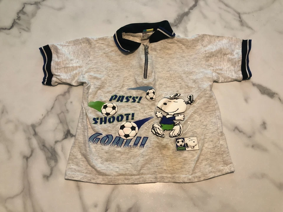Snoopy Peanuts Shirt Boys Medium Gray Polyester Collared Short Sleeve 1/4 Zip - Image 2 of 4