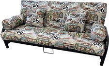 Full Size Futon Cover Set 5 pcs, Mattress Protector, Pillows, Tapestry, Route 66