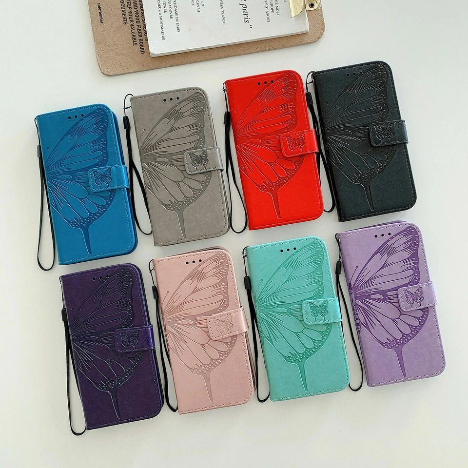 NEW Butterfly Leather Wallet Stand Card Phone Case SKIN Cover  - Image 2 of 4