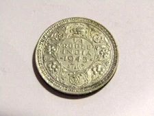 India 1945-B 1/4 Rupee Silver Coin