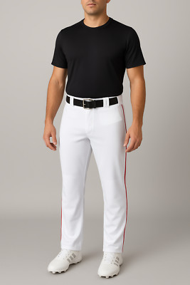 Adidas Sports Icon Pro Baseball Pants Mens White / Red Piped Open Hem GU3106 NEW