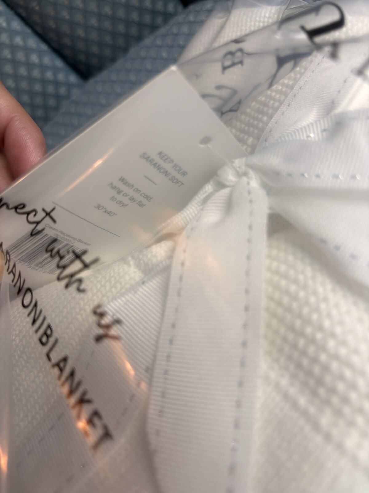 Saranoni Receiving Blanket White Waffle Knit eNotary