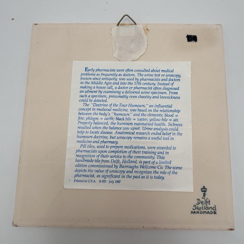 Set Of 4 Blue Delft Holland Handmade Ceramic Square Hanging Pill Tiles 6”x6” - 第 7/16 張圖片