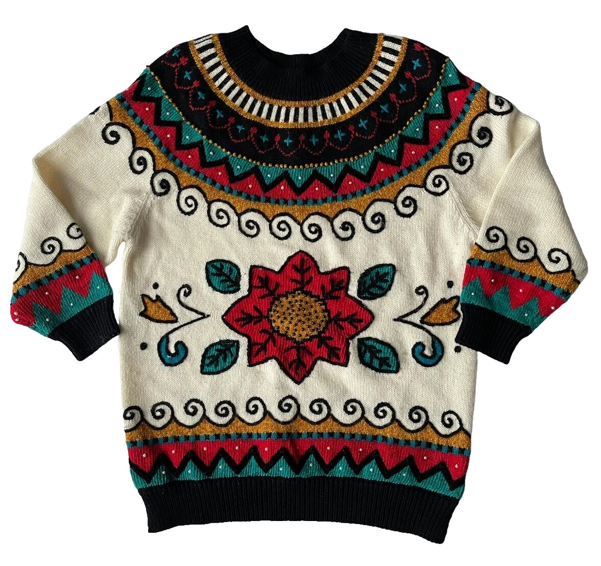 多色串珠原装复古毛衣女