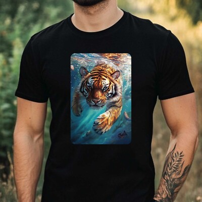 Herren T-Shirt Tiger schwimmt im Ozean Motiv Baumwolle Größe XS bis 5XL