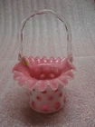 BEAUTIFUL FENTON PINK POLKA DOT RUFFLED EDGE BASKET