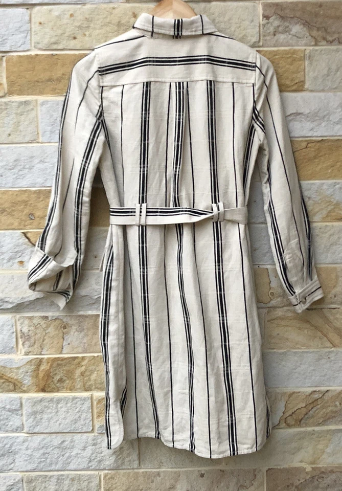 Tory Burch dress adult 2 with a tie Silk/Linen beige stripe long sleeve womens - image 2 of 4