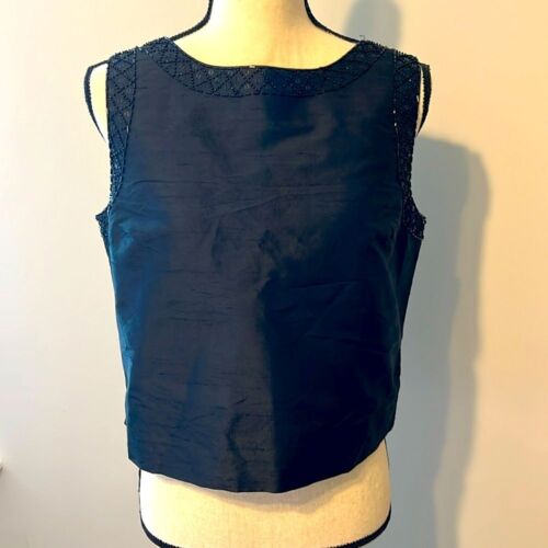 Vintage Lilly Pulitzer Taffeta Beaded Top Black Size 10 - Picture 1 of 8