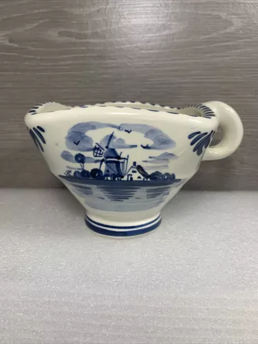 Delft Blue Coffee Mug Handpainted Holland Windmills Large Square Rim 3.5” Tall