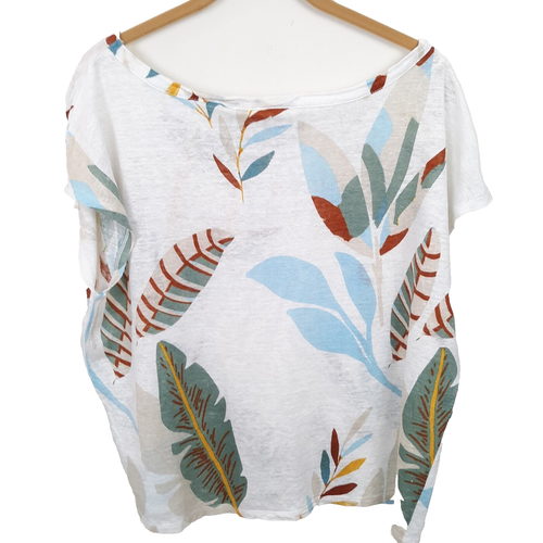T-shirt donna Cynthia Rowley 100% lino semi crop taglia large boxy botanica boho - Foto 5 di 6