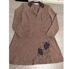 90s Y2K Dressbarn Women's Suit Set Blazer Skirt Purple Tweed Floral Sz 10