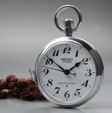 N MINT Vintage 1973 SEIKO PRECISION 6110-0010 Hand Winding Railway Pocket Watch