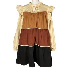 LOVELO tiered ruffle babydoll dress Boho Cottage Coquette cotton brown L NWT