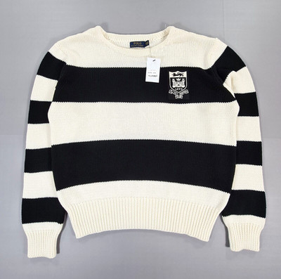 Polo Ralph Lauren Herren Pullover Schwarz-Weiß XL Wappen Logo Football Club Sweater