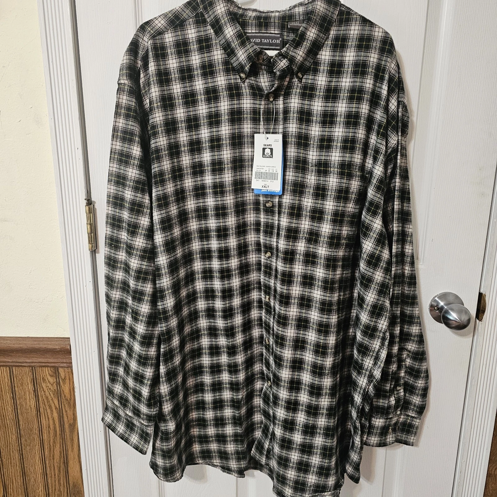 David Taylor Men's Flannel Shirt Size XXL Tall Blue Green Plaid NWT 100% Cotton