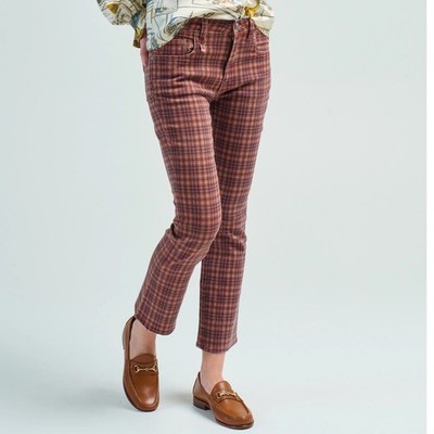 R13 Kick Fit Plaid Jeans Crop Flare Luxury Japanese Fabric Women's 24 Streetwear