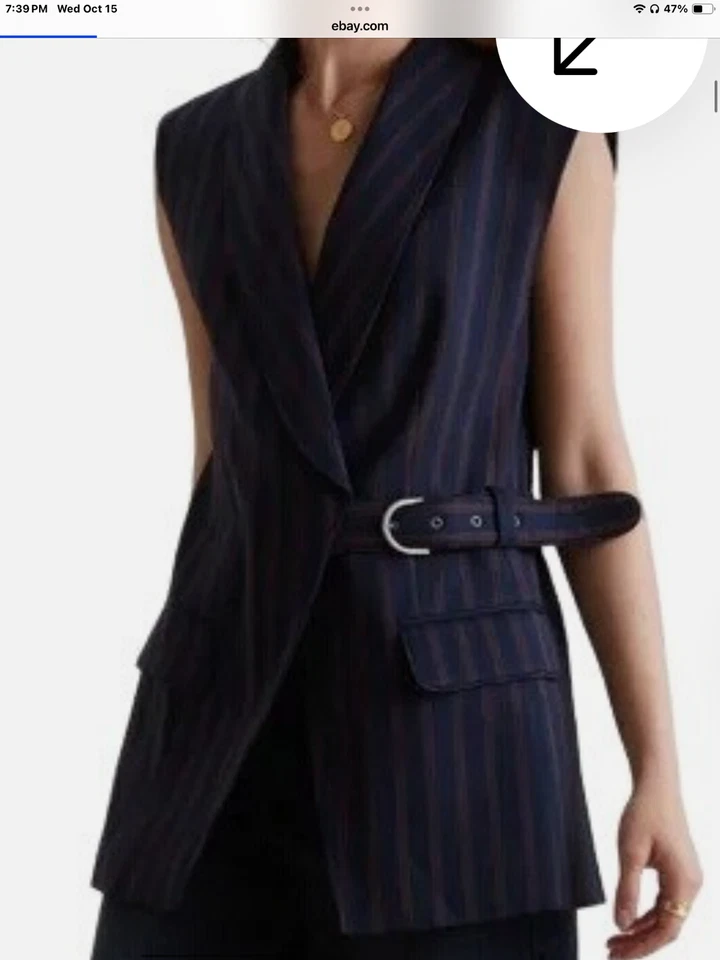 Жилет женский Anthropologie темно-красный в полоску с боковой пряжкой размер L - Изображение 2 из 4