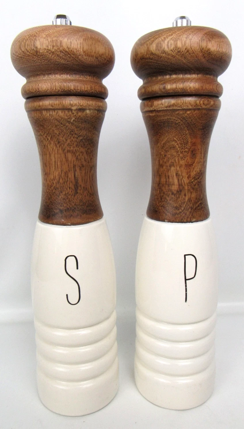 Mud Pie Farmhouse Wood and Enamel Mills Salt and Pepper Set, 10 1/2" x 3"