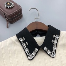 1pc Rhinestone Crystal Chiffon Faux Collar Fake Neck for Women Blouse Jumper