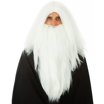Allaura weiß Zauberer Perücke & Bart Set Santa Merlin Gandalf Buch Tag Kostüm
