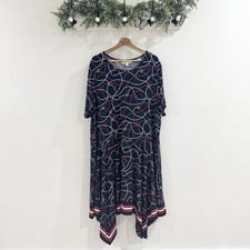 Michael Kors Handkerchief Logo Rope Print Border Dress Midnight Blue Size 3X QQ3