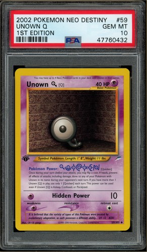 Unown [Q] (1st Edition) graded PSA 10 for sale on eBay