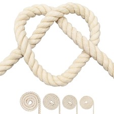Cotton Rope 3 Strand Twisted Macrame Cord Beige 12mm x 32 Ft Soft DIY