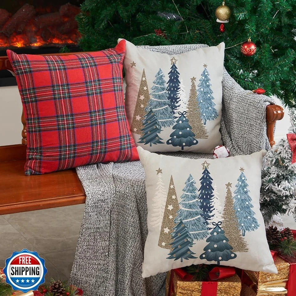 Conjunto de 2 capas de travesseiro de Natal DFXSZ 18x18 polegadas árvore de Natal lance decorativo - Imagem 3 de 4