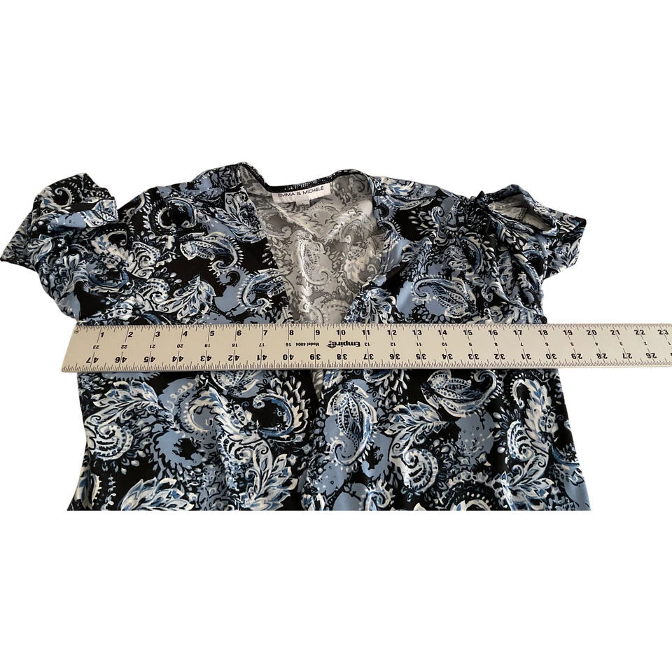 Vestido Emma & Michele Para Mujer Grande Negro Azul Envolvente Floral Cachemira Largo Midi Foto 4 de 4