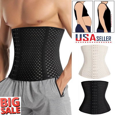Men Breathable Slim Waist Trainer Corset Belt Fat Burner Weight Loss Body Shaper