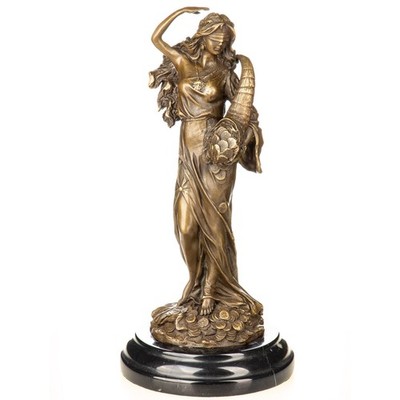 Bronze Sculpture of a Fortuna Mythologie Art Deco on a marble base Signed