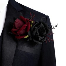 2 PCS Pocket Boutonniere Men Wedding Groom Lapel Flower Prom Corsage Suit Black
