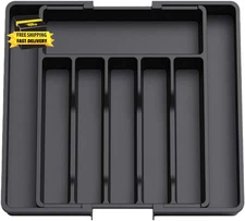 Expandable Black Silverware Utensil/Cutlery Organizer for Kitchen Drawer, Adjust