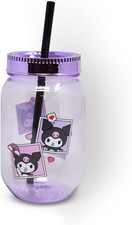 Water Bottle - Hello Kitty Kuormi Purple 18.5oz PS Canning Jar w/straw Cup Mug