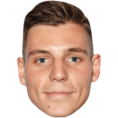 Tristan Phipps (braune Haare) Promi Maske, flaches Kartengesicht, Kostüm Maske