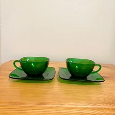 Antique Depression Glass Anchor Hocking Charm Forest Green TeaCup Saucer Set