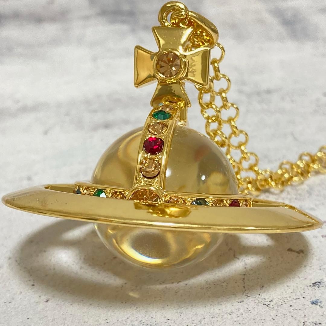Vivienne Westwood Necklace Medium Orb Gold Clear Multi Top 6.5cm C