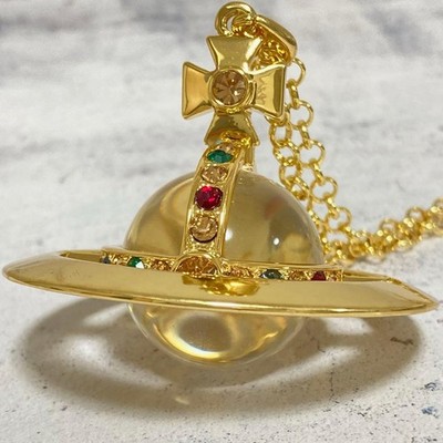 Vivienne Westwood Necklace Medium Orb Gold Clear Multi Top 6.5cm C