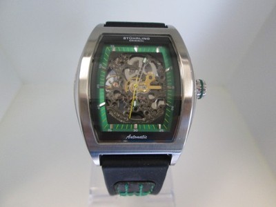 Stuhrling Automatic 20 Jewel Skeleton 44mm Wristwatch Runs Rubber Band
