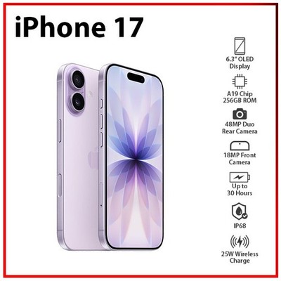 (New) Apple iPhone 17 5G 8GB+256GB LAVENDAR Dual SIM Unlocked iOS Mobile Phone