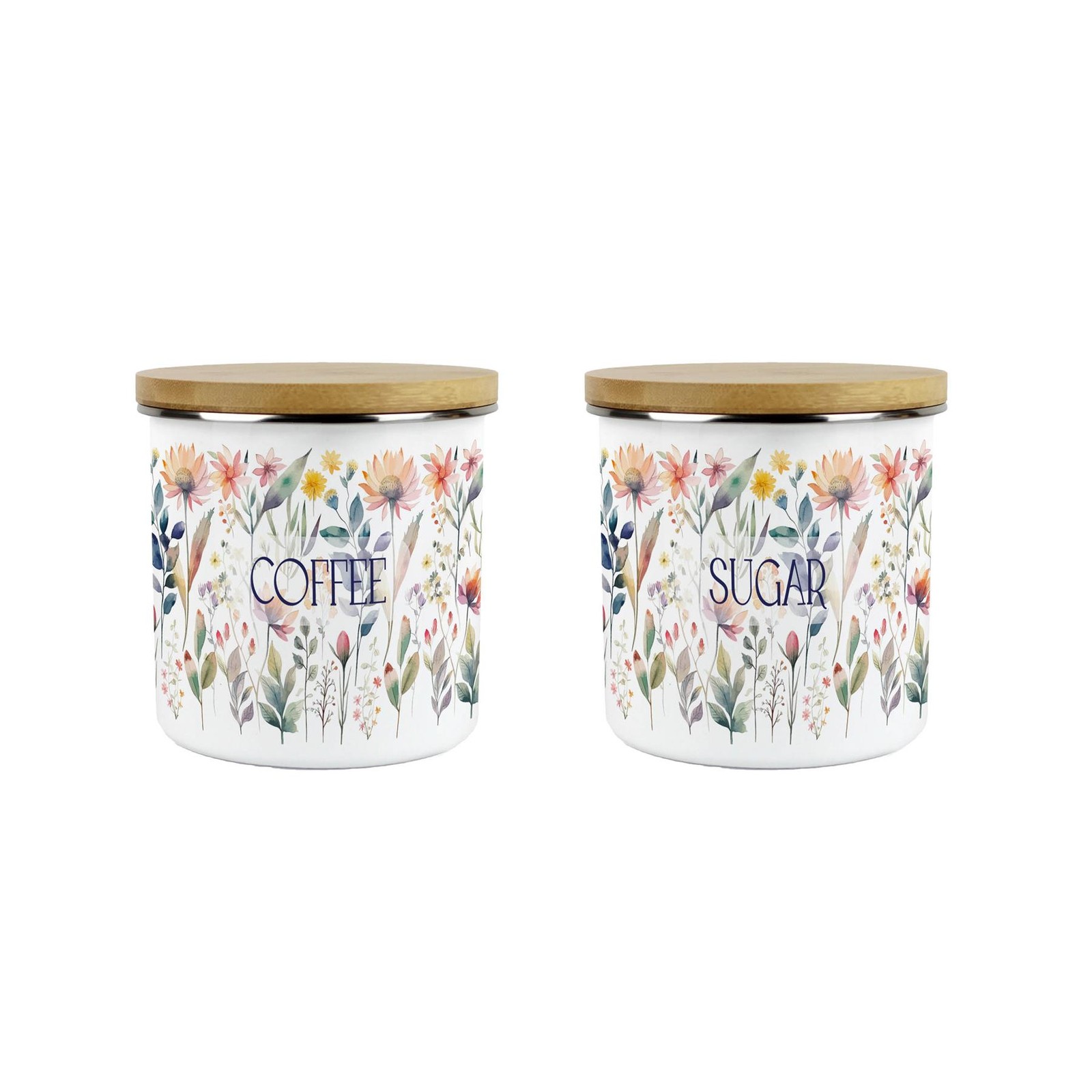 Pastel Flowers Coffee & Sugar Storage Canisters Set - Kitchen Floral Gifts