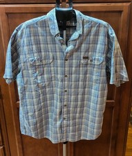 Carhartt Shirt Mens XL Plaid Button Down Short Sleeve Loose Fit Green White Blue
