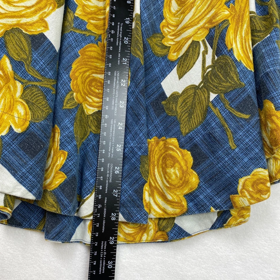 Falda Odille Mujer Mezcla Lino Talla 10 Azul Amarillo Estampado Floral Tiro Alto Forrada Foto 3 de 4