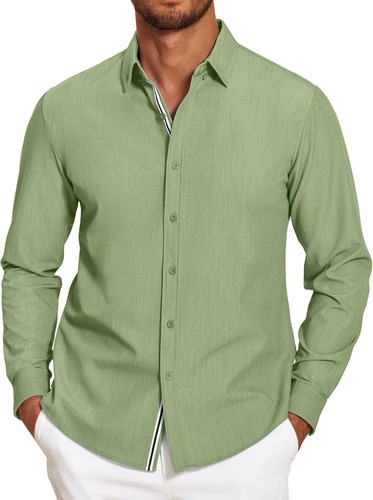Mens Casual Button Down Shirt Untucked Long Sleeve Stretch Denim Dress Shirt - Picture 12 of 83