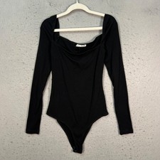 Reformation Womens Size XS Black Ribbed Long Sleeve Square Neck Bodysuit