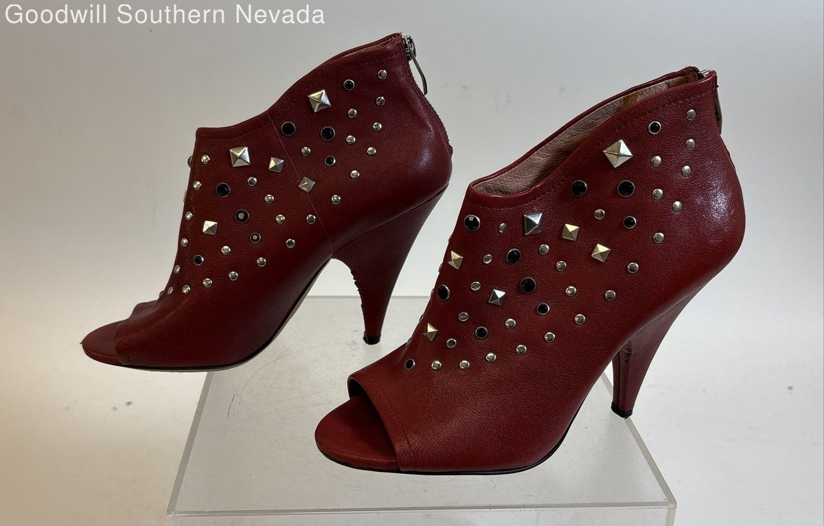 Vince Camuto Annan Peep Toe Studded Booties Women's Persian Red Leather - Size 7 View 4