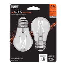 Feit White A15 E26 Medium Filament LED Bulb Soft White 40 Watt Equivalence 2pk
