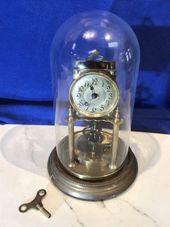 Vintage German 400 Day Anniversary Clock Disc Pendulum Glass Dome AS IS Repair