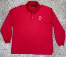 Divots Golf Polo Shirt Men L Red Sandpiper Bay Logo Long Sleeve Moisture Wicking