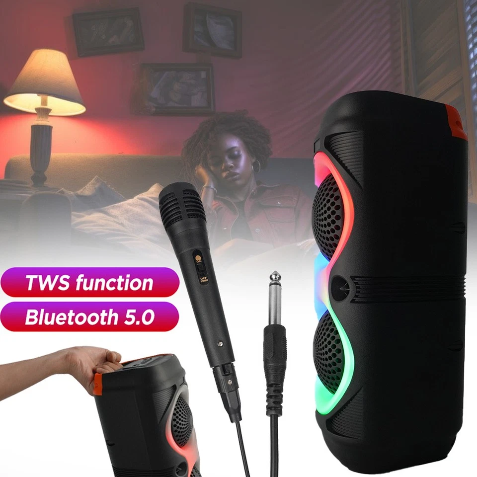 Bluetooth 5.0 Lautsprecher RGB Subwoofer Musikbox Boombox Party LED mit Mikrofon - Bild 4 von 4